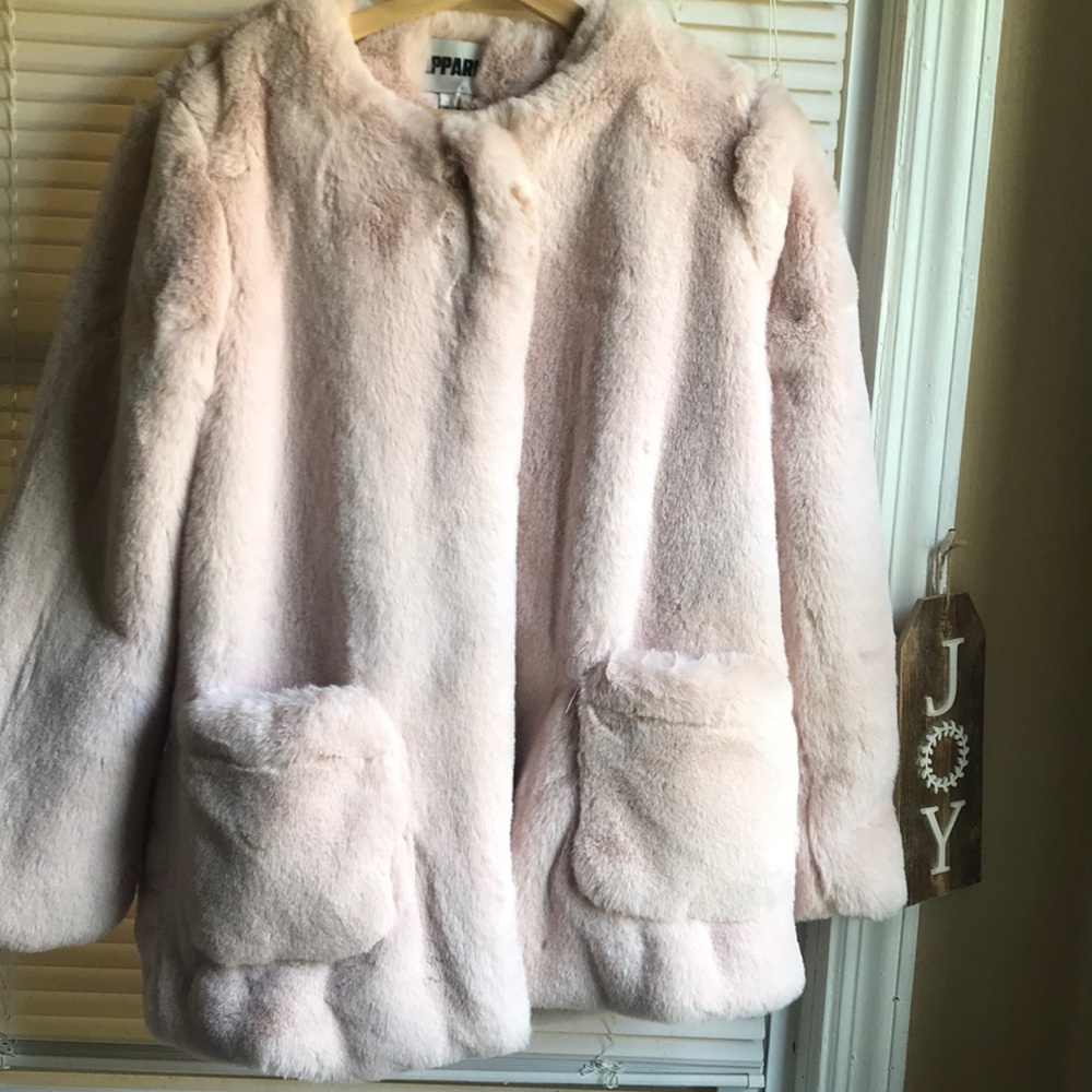 Pink faux fur coat